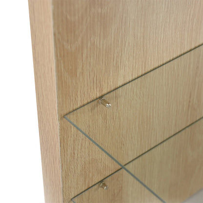 Moderner TV-Schrank mit 3 Fächern in Holzoptik, Glasböden und LED-Beleuchtung für Zuhause