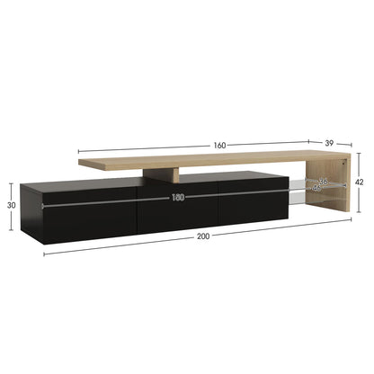 Moderner TV-Schrank mit 3 Fächern in Holzoptik, Glasböden und LED-Beleuchtung für Zuhause